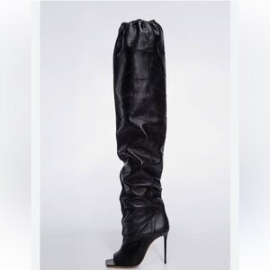 Elegant Black Over-the-Knee Boots Open Toe Elastic Top Size 7